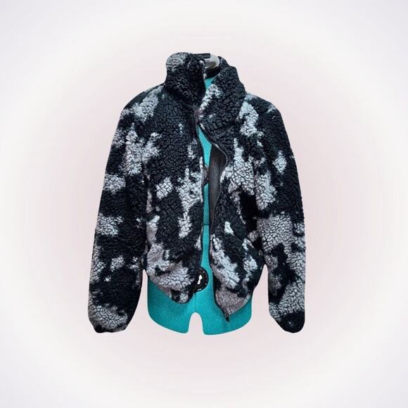 Sage Collective gray and black teddy zip front jacket | Sz S - Picture 1 of 6